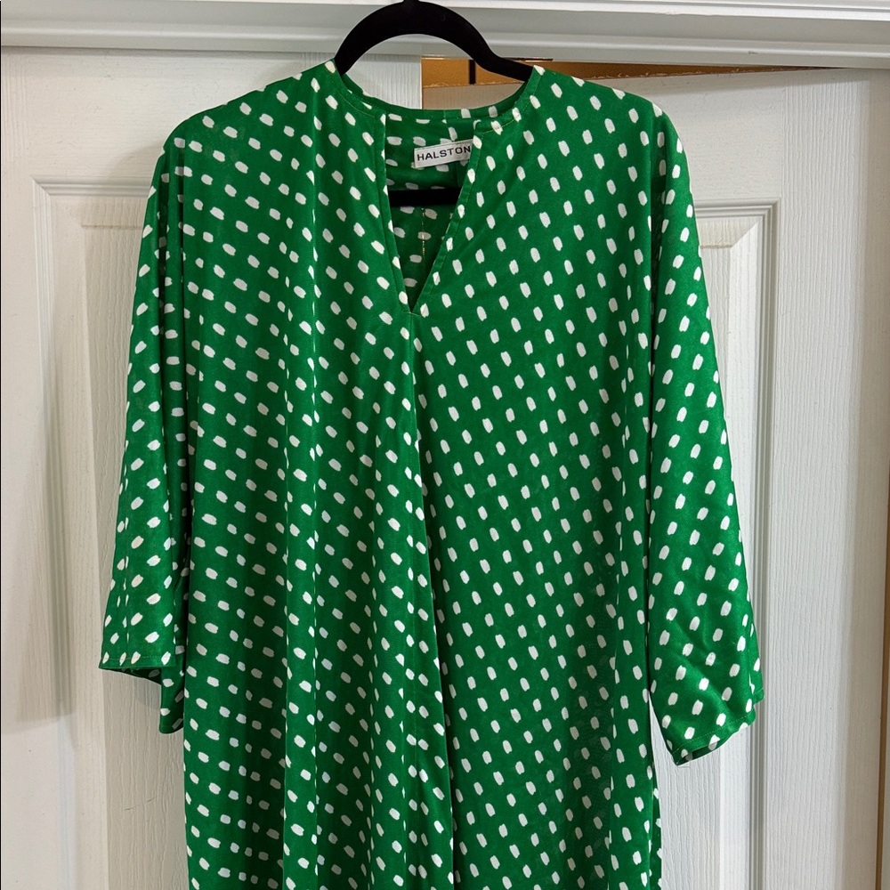 Vintage 1960 Halston Heritage Green and White Polka Dot House Dress
